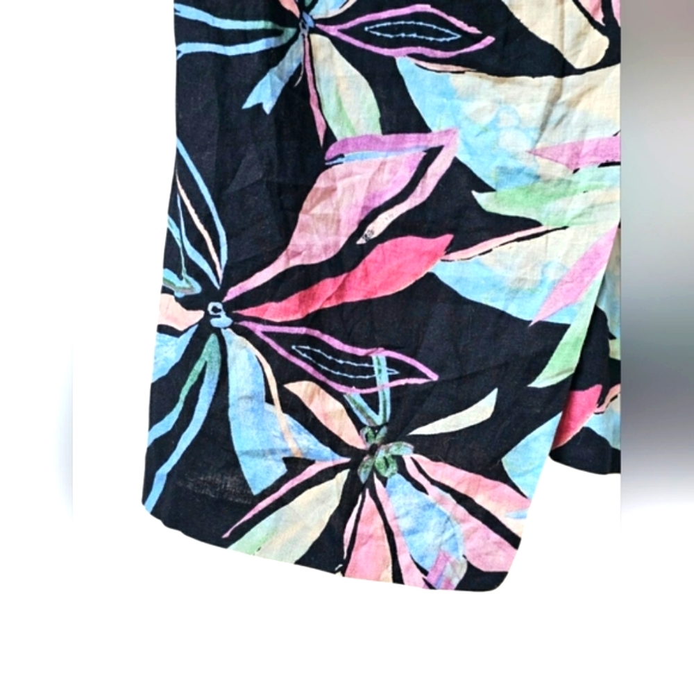 🆕️Zara Linen Floral Tropical Black & Pink Corset Faux Wrap Summer Dress - Picture 10 of 14